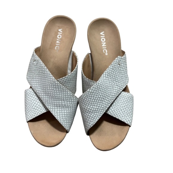 Vionic Shoes - Vionic Leticia Wedge Sandals White Embossed Leather‎ Comfort Footbed Size 9.5